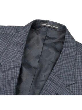NEW Lutwyche Men’s 100% Wool 2-Button Blazer Blue/Black Plaid • England • 48S US